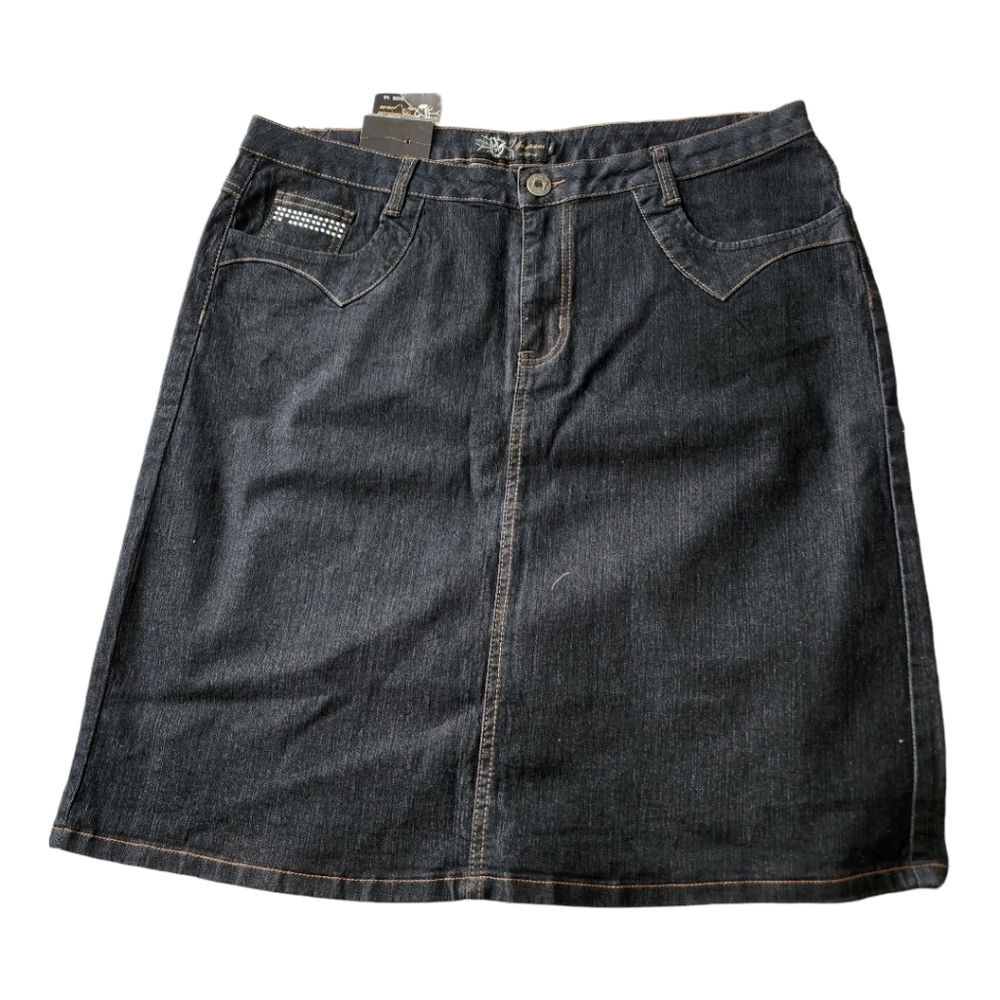 Giovanni Black Jean Mini Skirt Studded Back Pockets Plus Size 14 NWT